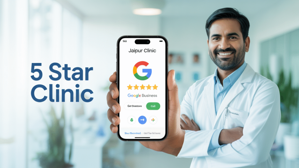 Patient searching for "best dentist near me in Jaipur" on Google Maps